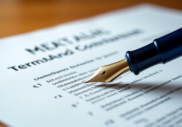 Close up of a legal document being marked with a fountain pen